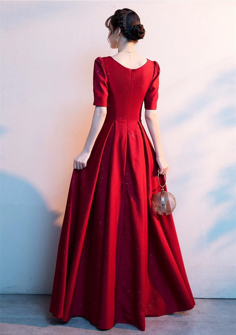 高級感 赤 半袖 パーティードレス シンプル 花嫁 優雅 韓国風 演奏会 誕生日 前撮り HL797