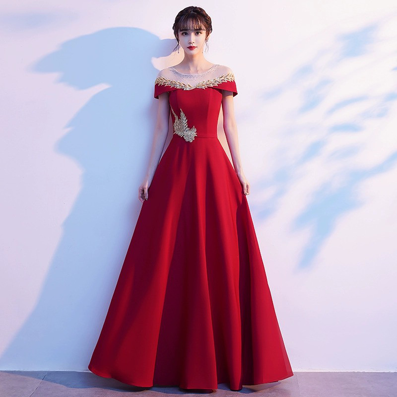 高級感 赤 スリム パーティードレス シンプル 花嫁 優雅 韓国風 大合唱 演奏会 誕生日 前撮り HL803