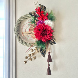 No.74 カラー八の字しめ縄リース2024 ハンドメイドお正月飾り 玄関