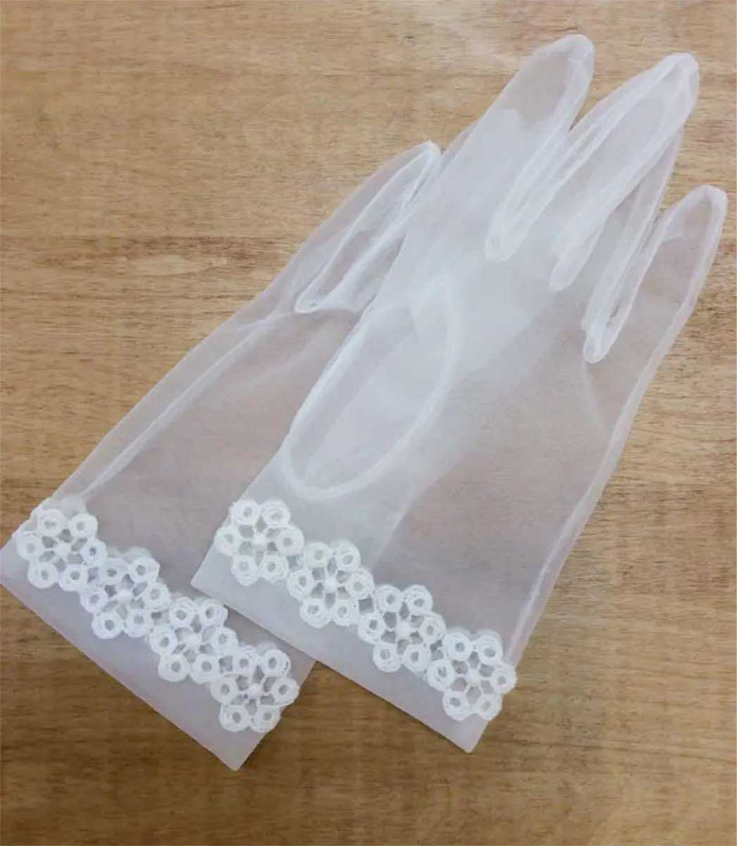 ウエディンググローブ ショートグローブ ケミカルレース ★やや濃いめのオフホワイト【X0243】