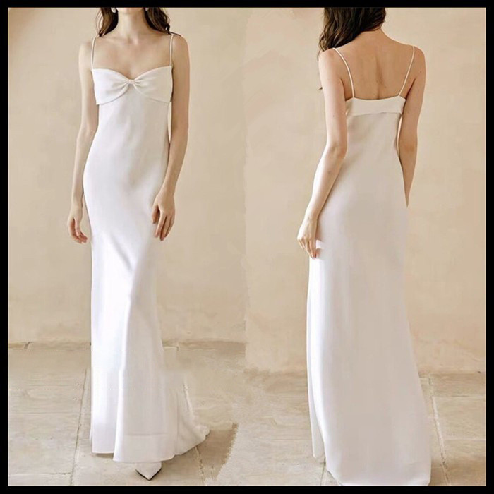 高級感 白 黒 ノースリーブ リボン パーティードレス シンプル 花嫁 韓国風 演奏会 誕生日 前撮り HL814