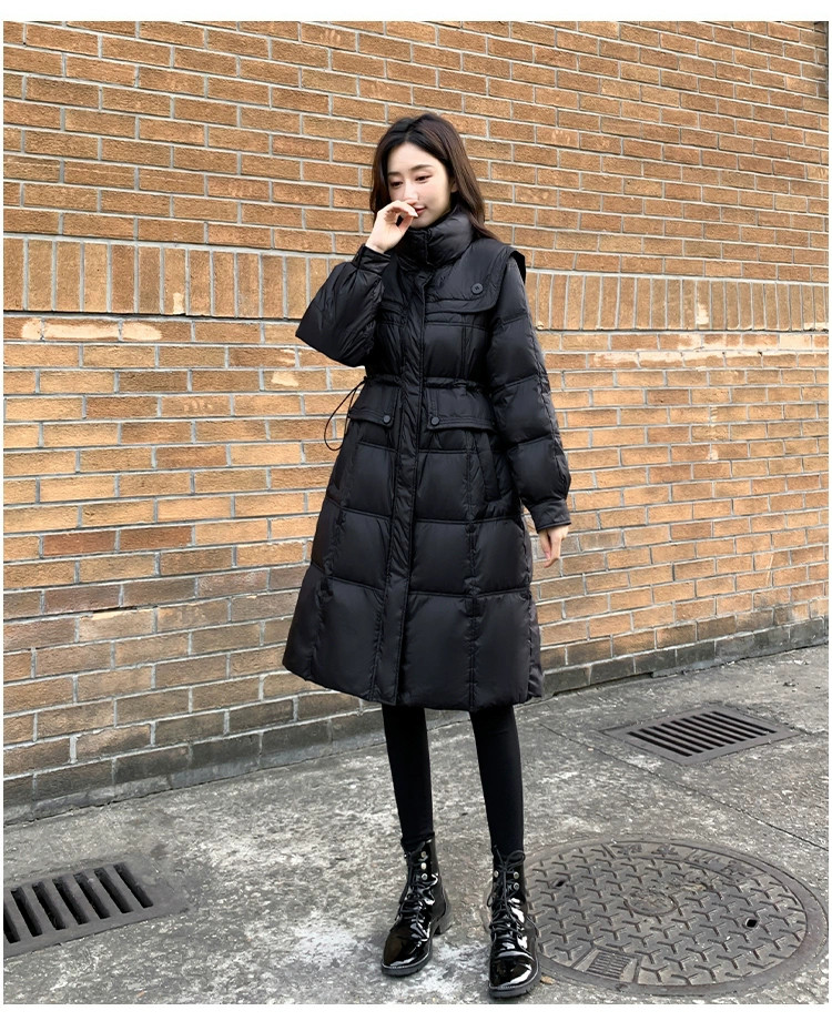 2025年ストレートホワイトカモフラ牛角ボタン ダウンジャケット女性中長期大毛襟厚手冬ファッションコート 高級感 旅行