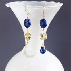 オレゴンサンストーンのバイカラードロップピアス（14KGF