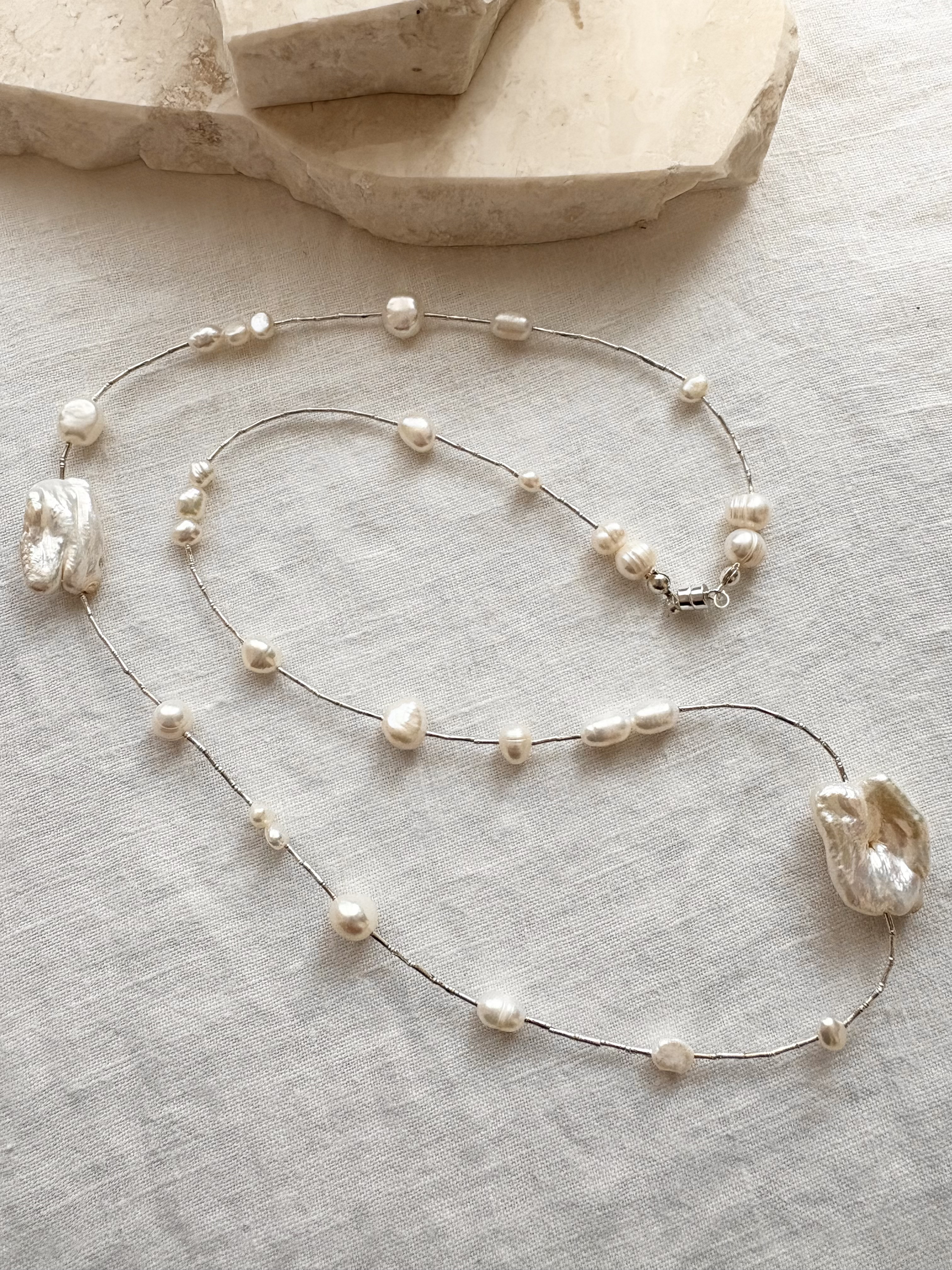 淡水パール × カレンシルバー 　上質をさりげなく纏う 60cmネックレス