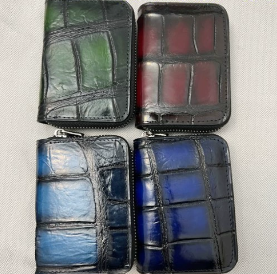 クロコダイルレザーカードホルダー 本革製ファスナー付きカードホルダー クロコダイルレザーコインケース＆カードスリーブ