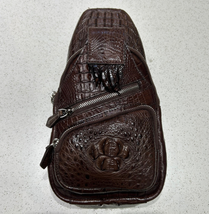 お洒落、本物クロコダイル革腹革ボディバック、斜め掛けメンズビジネスバック