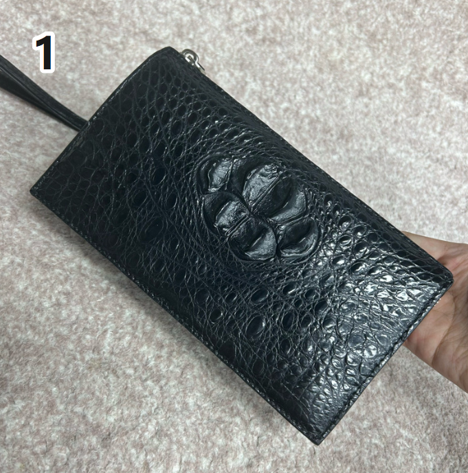 クロコダイル革 レザー クラッチバッグ 黒  長財布