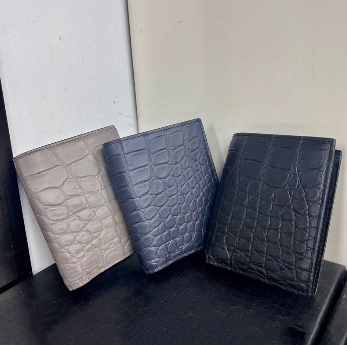 クロコダイルレザー マルチカードポケットウォレット メンズ本革ショートウォレット 二つ折り財布