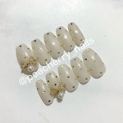 ネイルチップ ワンホン フレンチ クリアストーン ビジュー うるうる ネイルチップ ワンホン フレンチ クリアストーン ビジュー うるうる