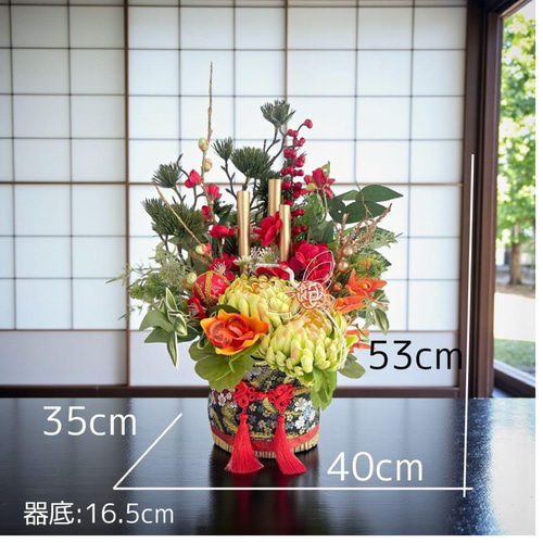 ⑮ 和モダン門松 M｜可憐な花々と竹が奏でる、モカアンドマルシェの