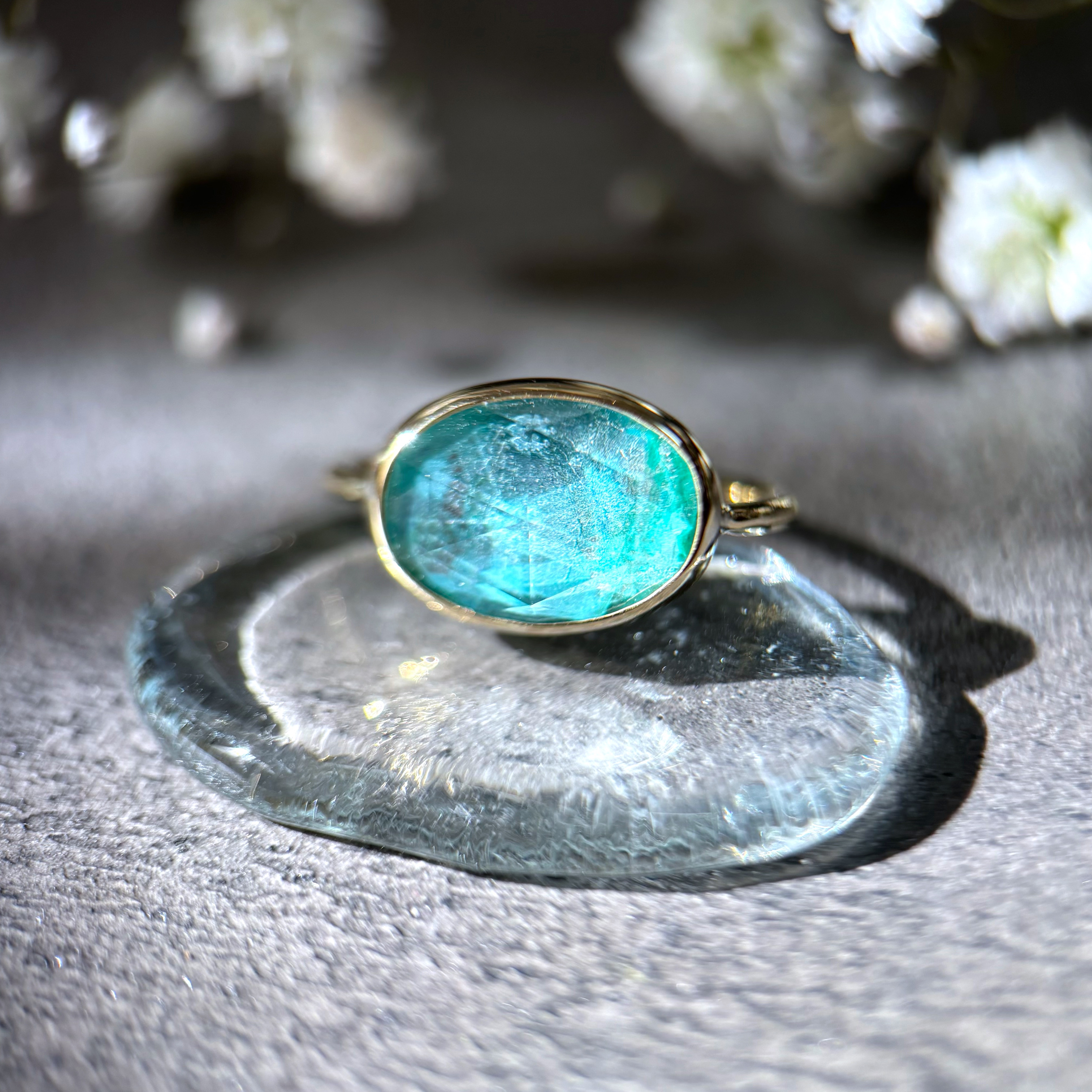 【ルースオーダー】クリソコラ×ローズカットクリスタルのダブレットストーンリング（真鍮・silver950）