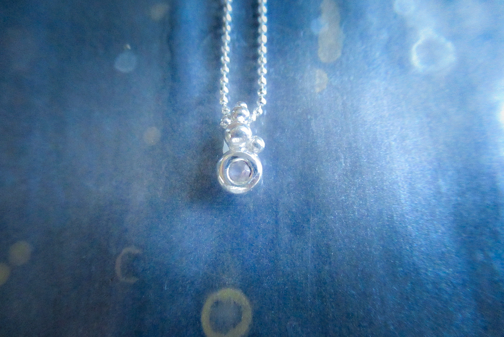 銀の滴ふるふる星の種プチネックレス/SV925/ローズクオーツ