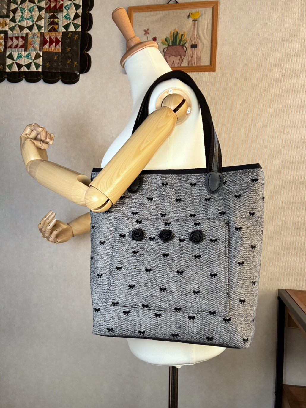 【Creema限定】ヘリンボーン織のシックな大人トートバッグ