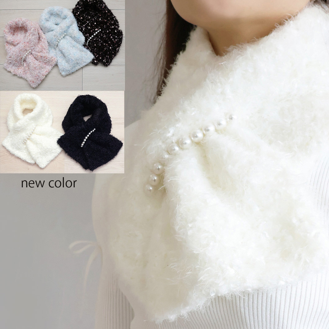 【冬コーデに彩りをプラス】ベルベット×ファーヤーン ツイードティペット【JM2385BF】