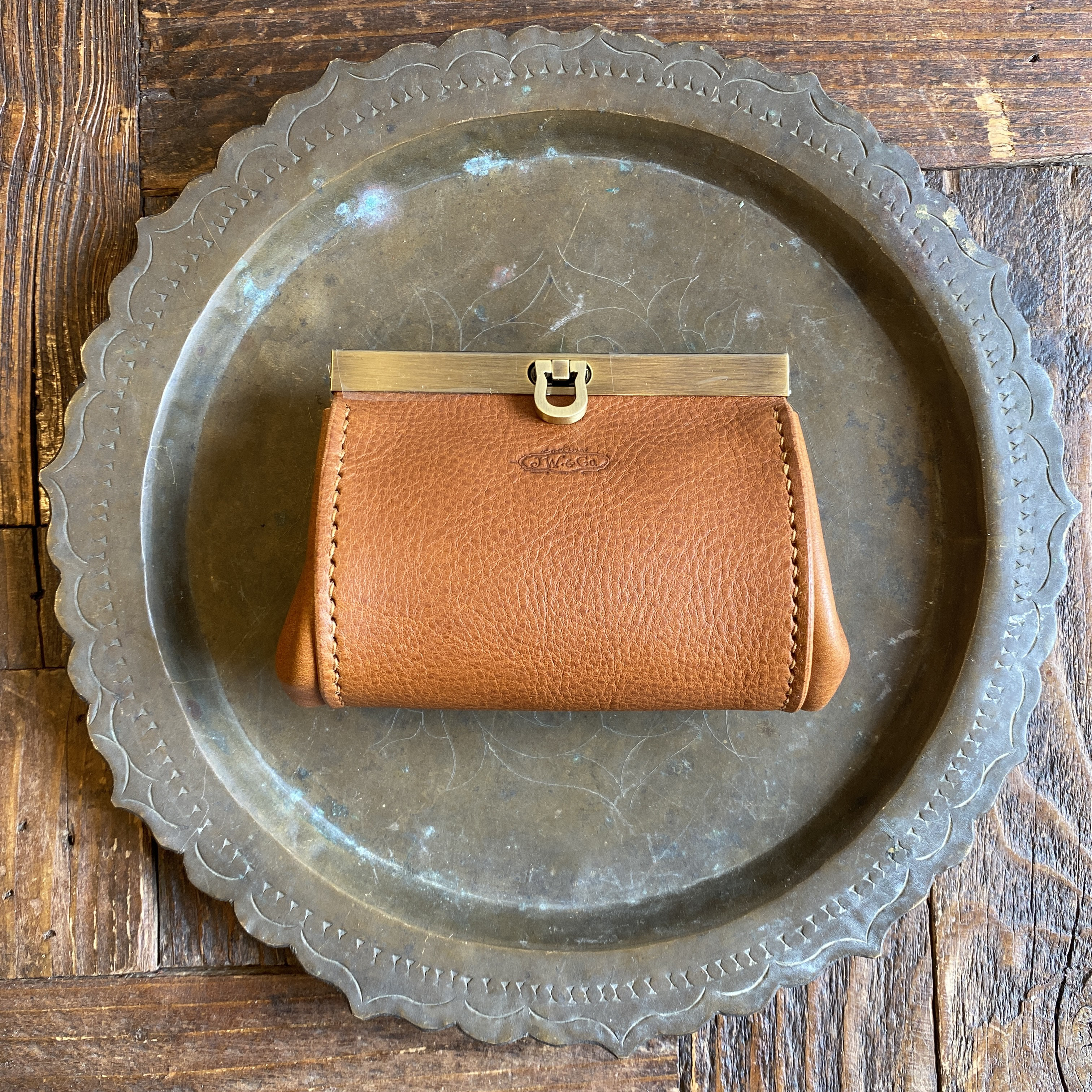 レトロな口金の本革ミニウォレット(キャメル)