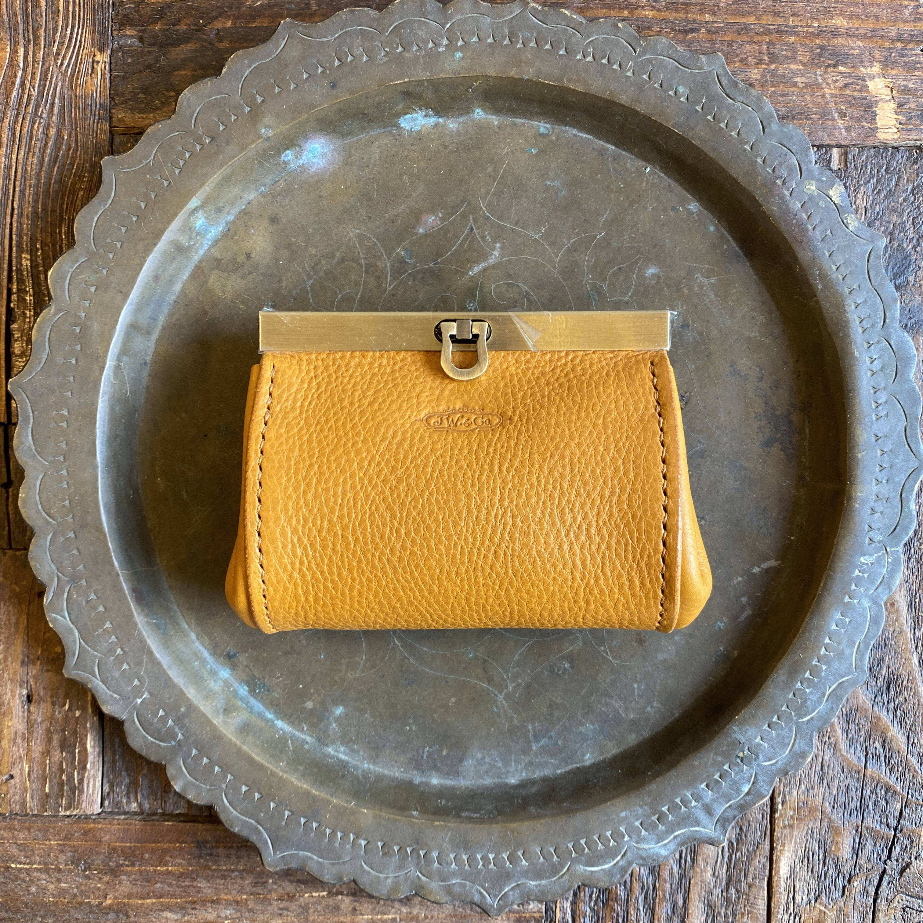 レトロな口金の本革ミニウォレット(イエロー)