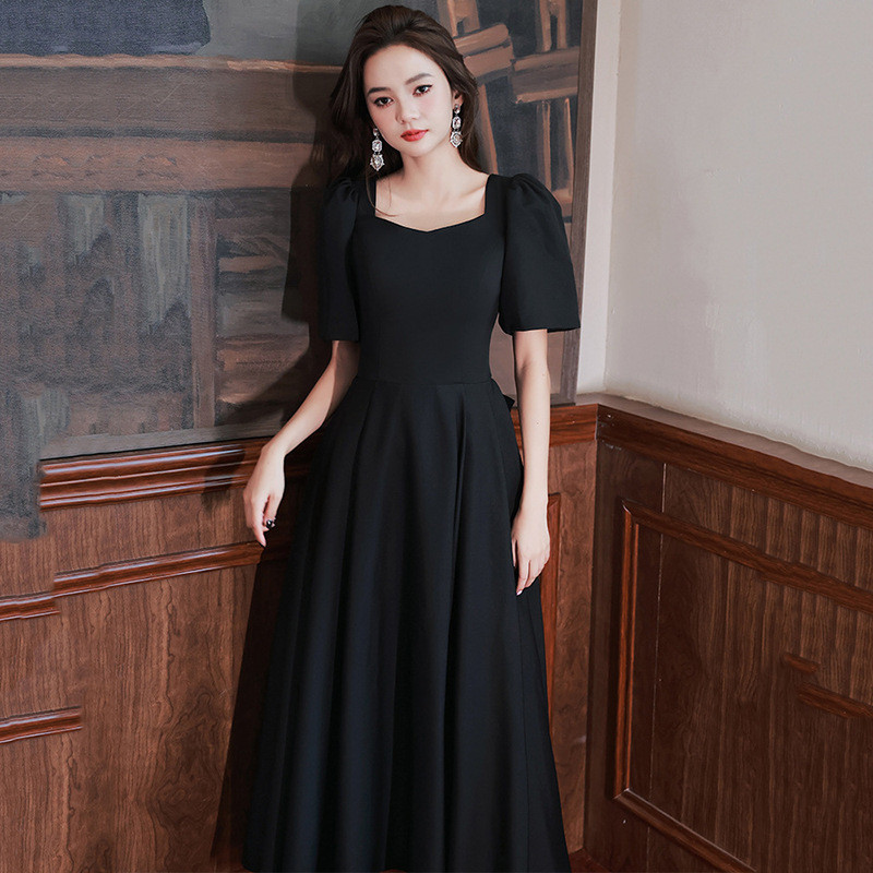 高級感 黒 半袖 パーティードレス バックリボン シンプル 韓国風 花嫁 演奏会 誕生日 前撮り HL841