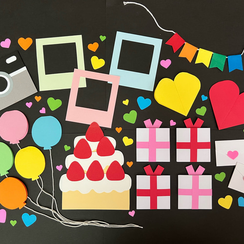 手作り仕掛けアルバム 仕掛けパーツ19点セット【誕生日用、カラフル