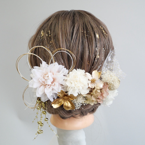 成人式　花飾り　花　キラキラ　派手　結婚式　浴衣　着物　ドレス　振袖　髪飾り A492 ドライフラワー ダリア 髪飾り ピンク 卒業式 袴 成人式 振袖