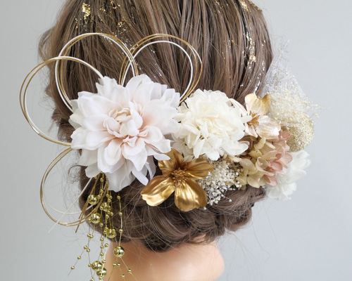 A492 ドライフラワー ダリア 髪飾り ピンク 卒業式 袴 成人式 振袖