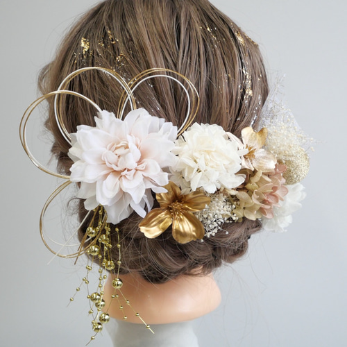 A492 ドライフラワー ダリア 髪飾り ピンク 卒業式 袴 成人式 振袖