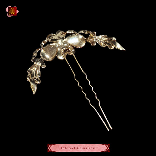中国無形文化遺産 点翠半月簪 100% 手作り クジャク羽毛＋銅メッキ 18K