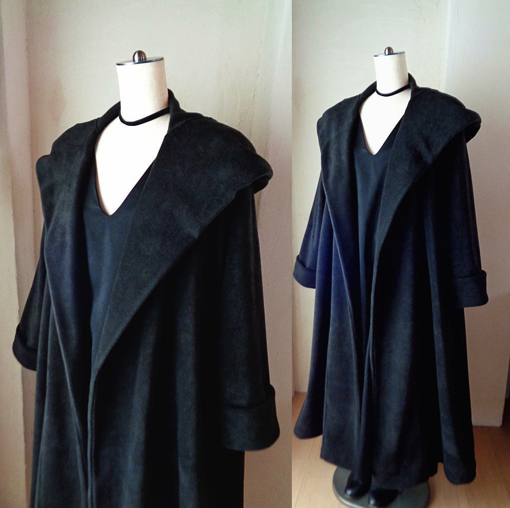 ラス１ 魔法使い♥超軽量 ビッグフード ローブコート♥漆黒♥アンチピリング加工 ふんわり上質フリース