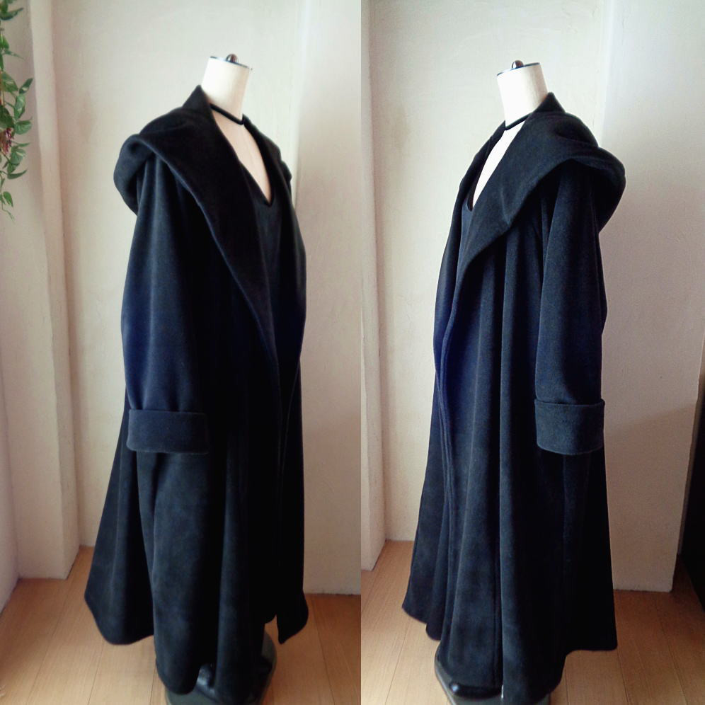 ラス１ 魔法使い♥超軽量 ビッグフード ローブコート♥漆黒♥アンチピリング加工 ふんわり上質フリース