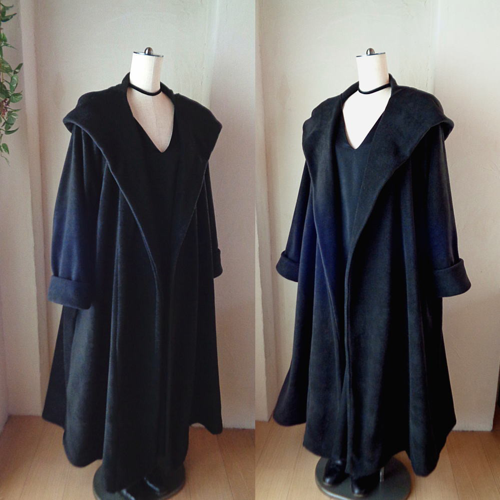 ラス１ 魔法使い♥超軽量 ビッグフード ローブコート♥漆黒♥アンチピリング加工 ふんわり上質フリース