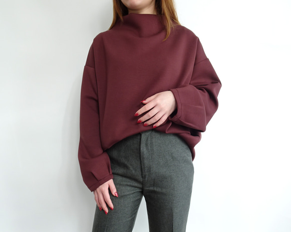 冬の新色／ダブルエアーモックネックプルオーバー〈ニュアンスボルドー〉 3枚目の画像
