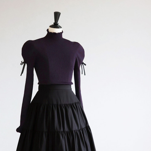 美シルエットニット！】ホールガーメント リボン付き パフショルダー