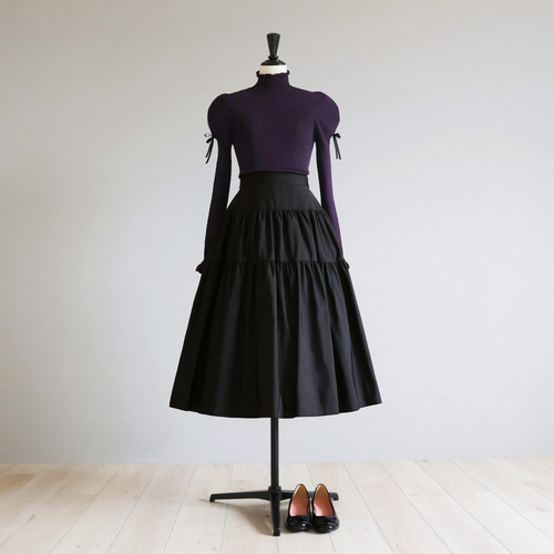 美シルエットニット！】ホールガーメント リボン付き パフショルダー