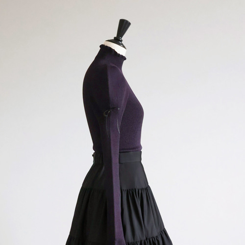 美シルエットニット！】ホールガーメント リボン付き パフショルダー