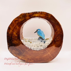 一つ限りの流木アート 水辺のカワセミ ジオラマ 流木 フィギュア 置物 動物 鳥 インテリア レジン 水辺 N43 5枚目の画像