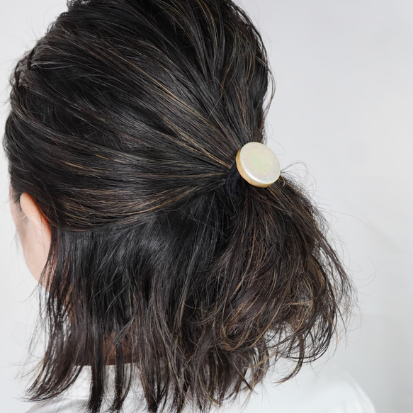 TH-101 復古珍珠美諾瓷器瓷磚髮圈 [皮革飾面背面] 第7張的照片