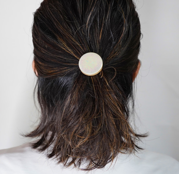 TH-101 復古珍珠美諾瓷器瓷磚髮圈 [皮革飾面背面] 第6張的照片