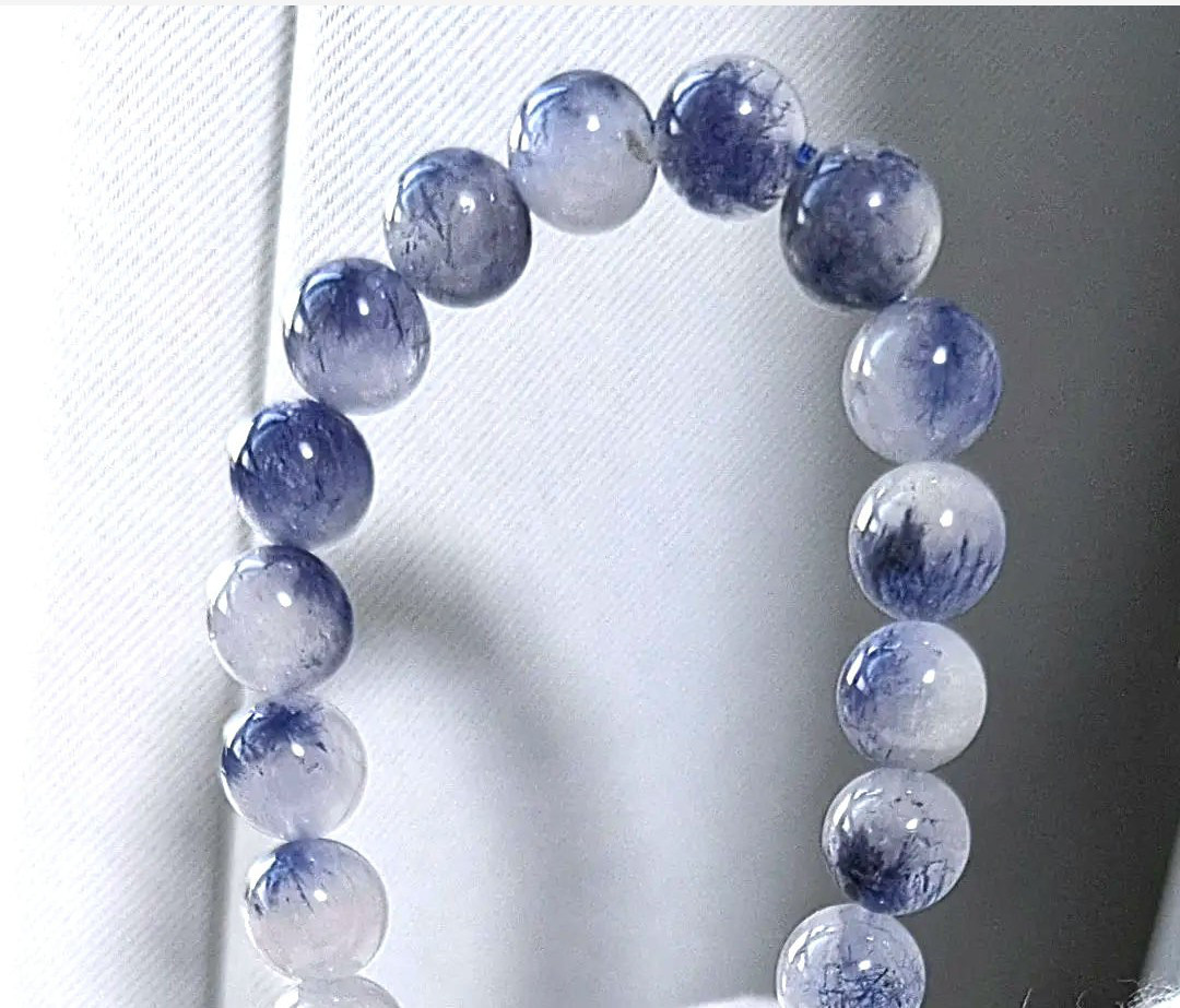 ✿天然美品★希少石☆デュモルチェライトインクォーツ７.8ー７.5mm藍色の花癒しブレスレット