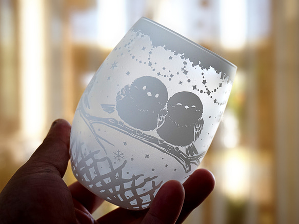 シマエナガの止まり木グラス 4枚目の画像