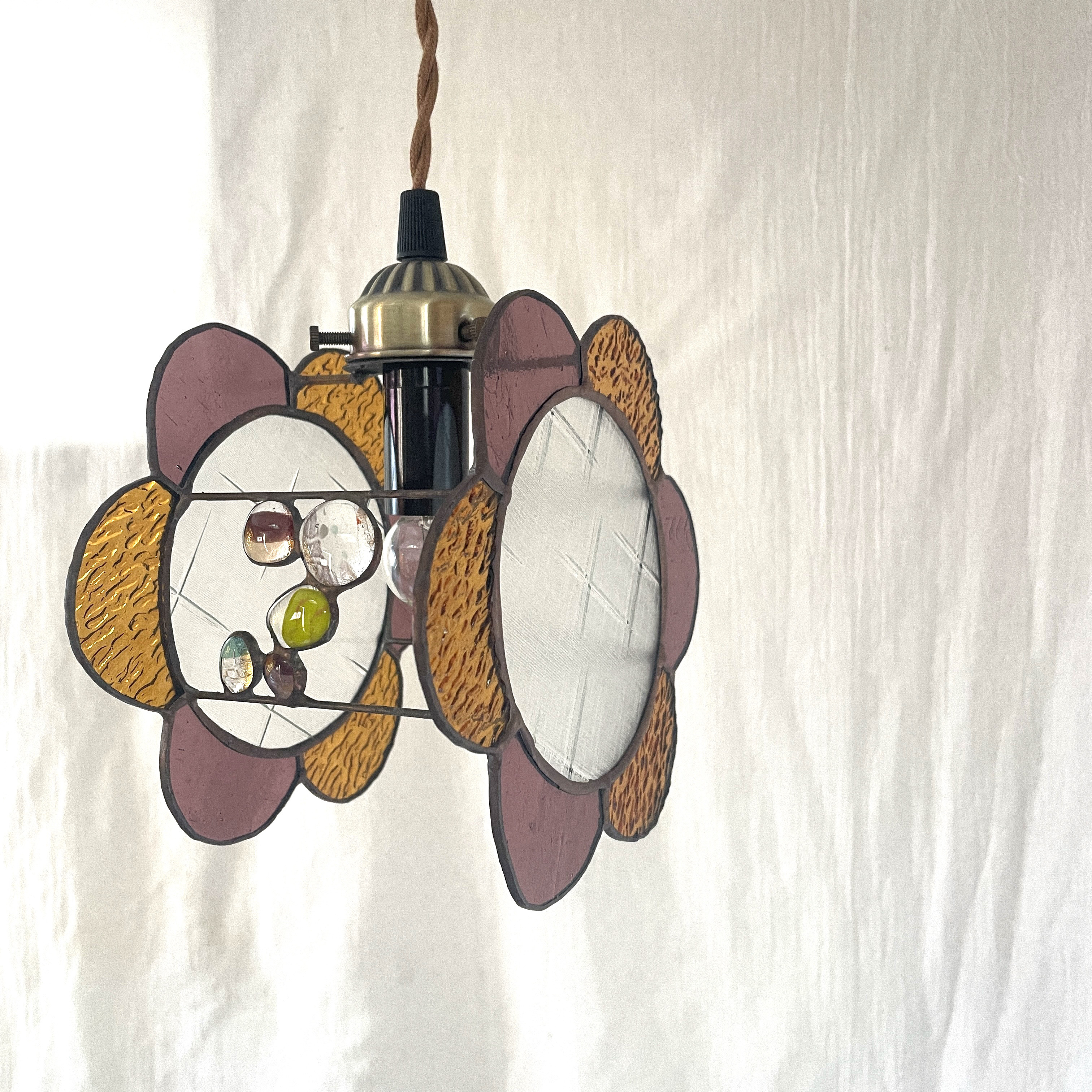 昭和型板ガラス ꒰ かすり ꒱ ✖︎ パープル ✖︎ アンバー ランプ 14,440円