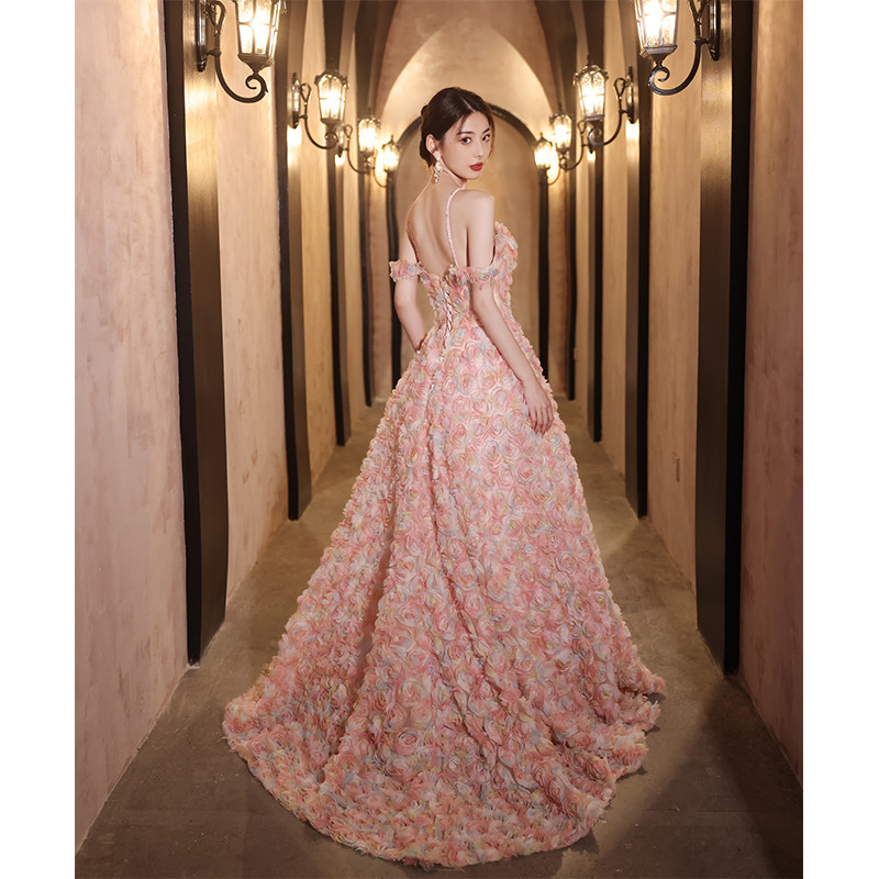 綺麗 ピンク 薔薇バラ パーティードレス 裾引き プリンセス 誕生日 成人式 二次会 前撮り 08680