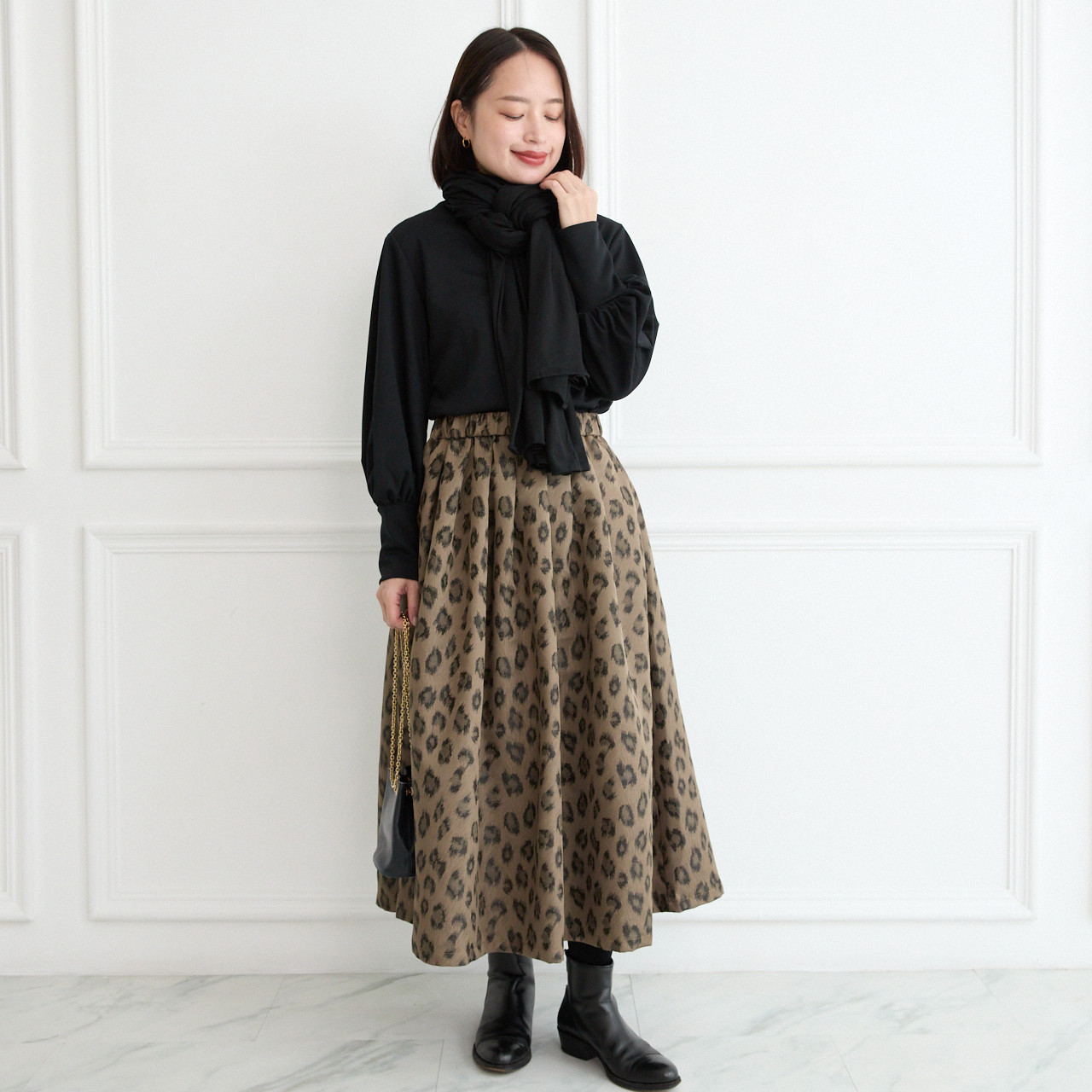 【丈調整できる✨】春まで◎派手見えしない上品カラー大人レオパードフレアスカート　モカ　0768BR
