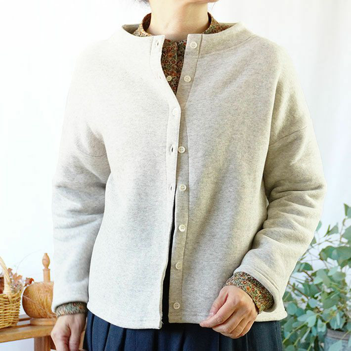 もこもこ暖かい　綿リヨセル裏毛　オートミール　ジャケット