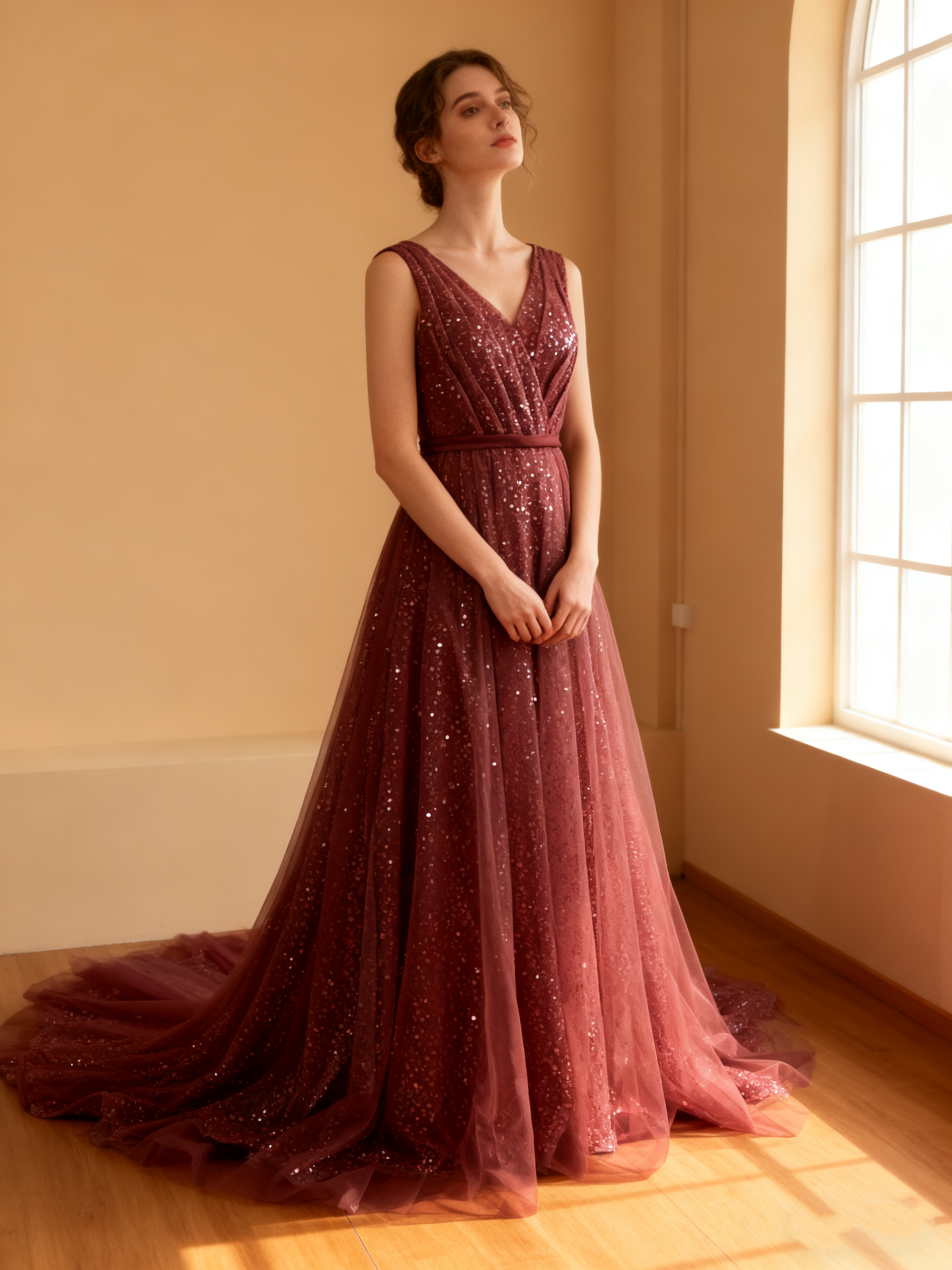 送料無料！カラードレス インポートビジューレース ノースリーブ Vネックドレス 編み上げ 花嫁 前撮り 背中見せ