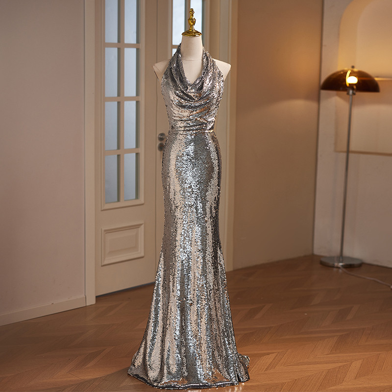 綺麗 シルバー スパンコール キラキラ マーメイドドレス 高級感 披露宴 誕生日 成人式 二次会 前撮り 08662