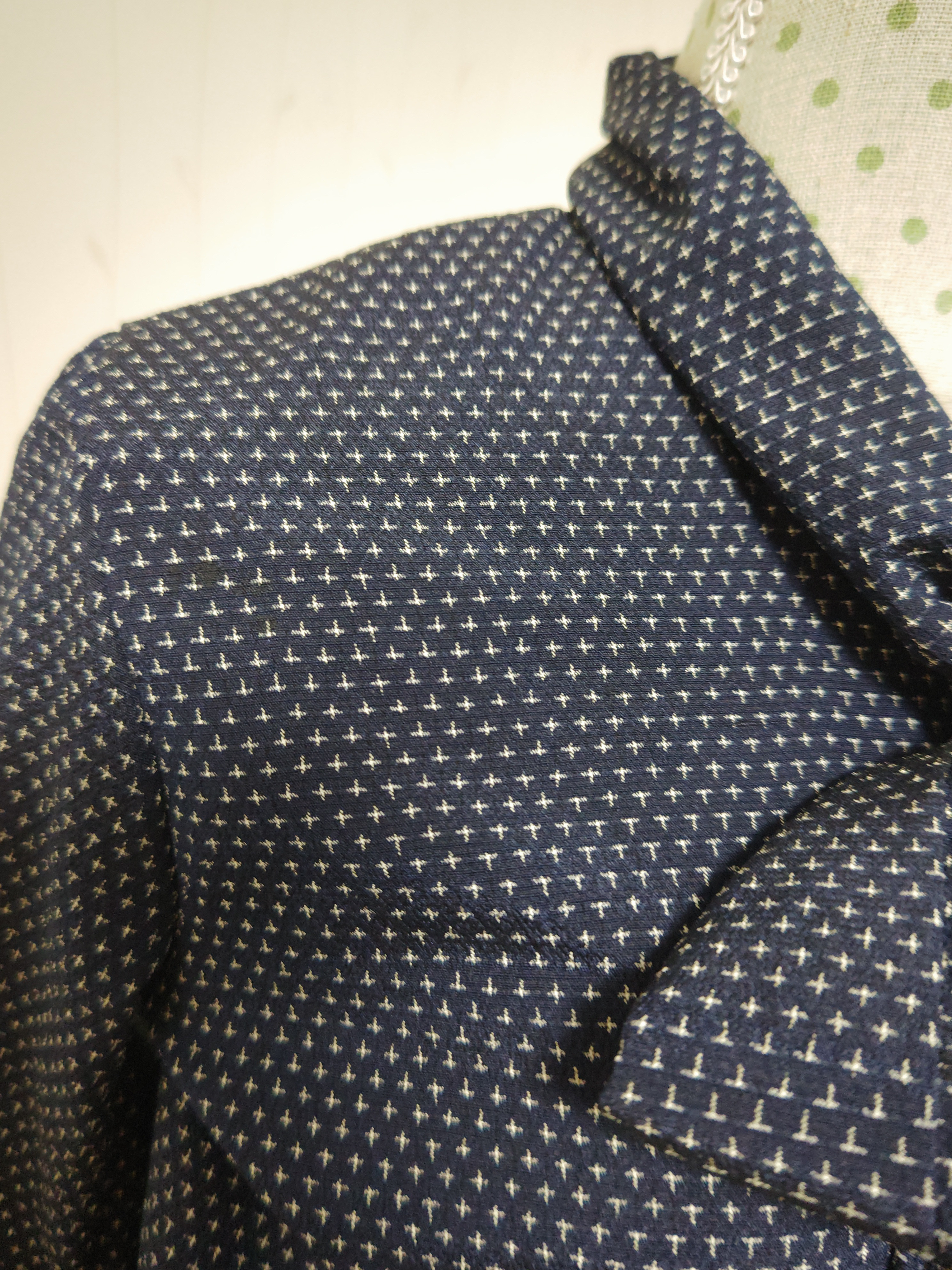 サマーワンピース　着物リメイク　半袖ネイビー　ボウタイ