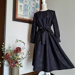 着物リメイク紬のギャザーワンピース ☆ 着物リメイク 大島紬 サイドギャザーワンピースです ☆ ワンピース