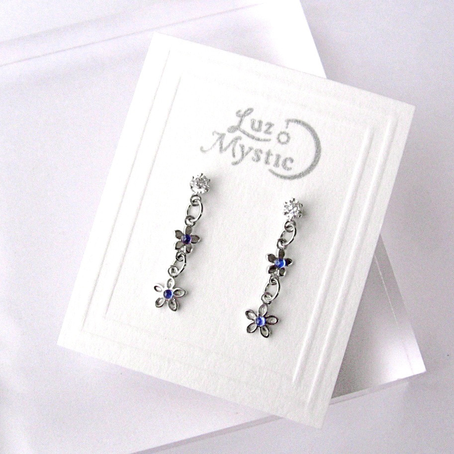 揺れる2連のお花ピアス（sv925製/ロジウムメッキver.）No.4-1sv