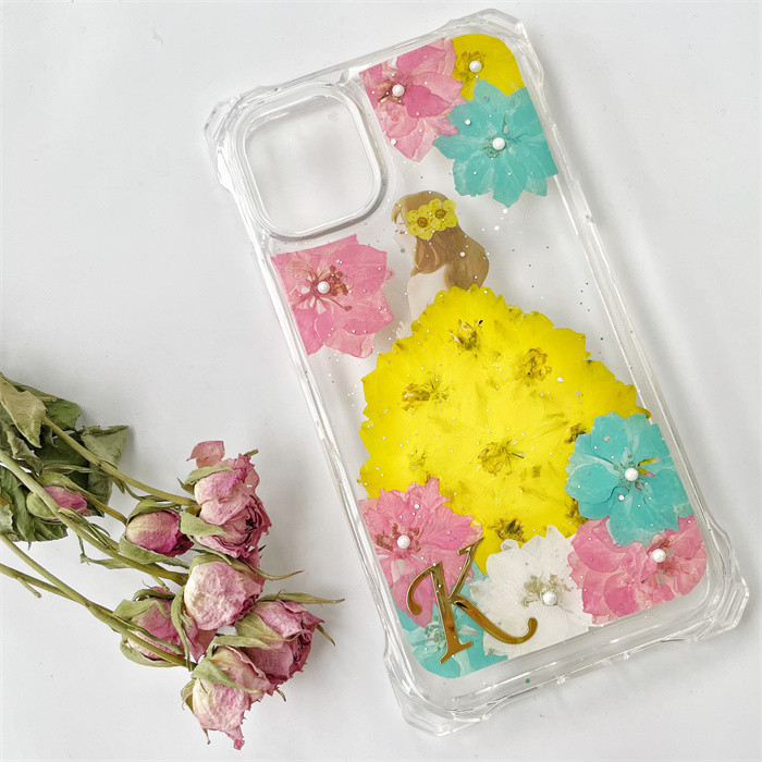 四隅にショルダーホール付き、千鳥草押し花スマホケース、iPhone全機種対応、手帳型、iPhone17、iPhone16