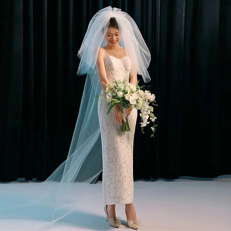 高級感 白 レース ノースリーブ スリム パーティードレス シンプル 韓国風 花嫁 演奏会 誕生日 前撮り HL868