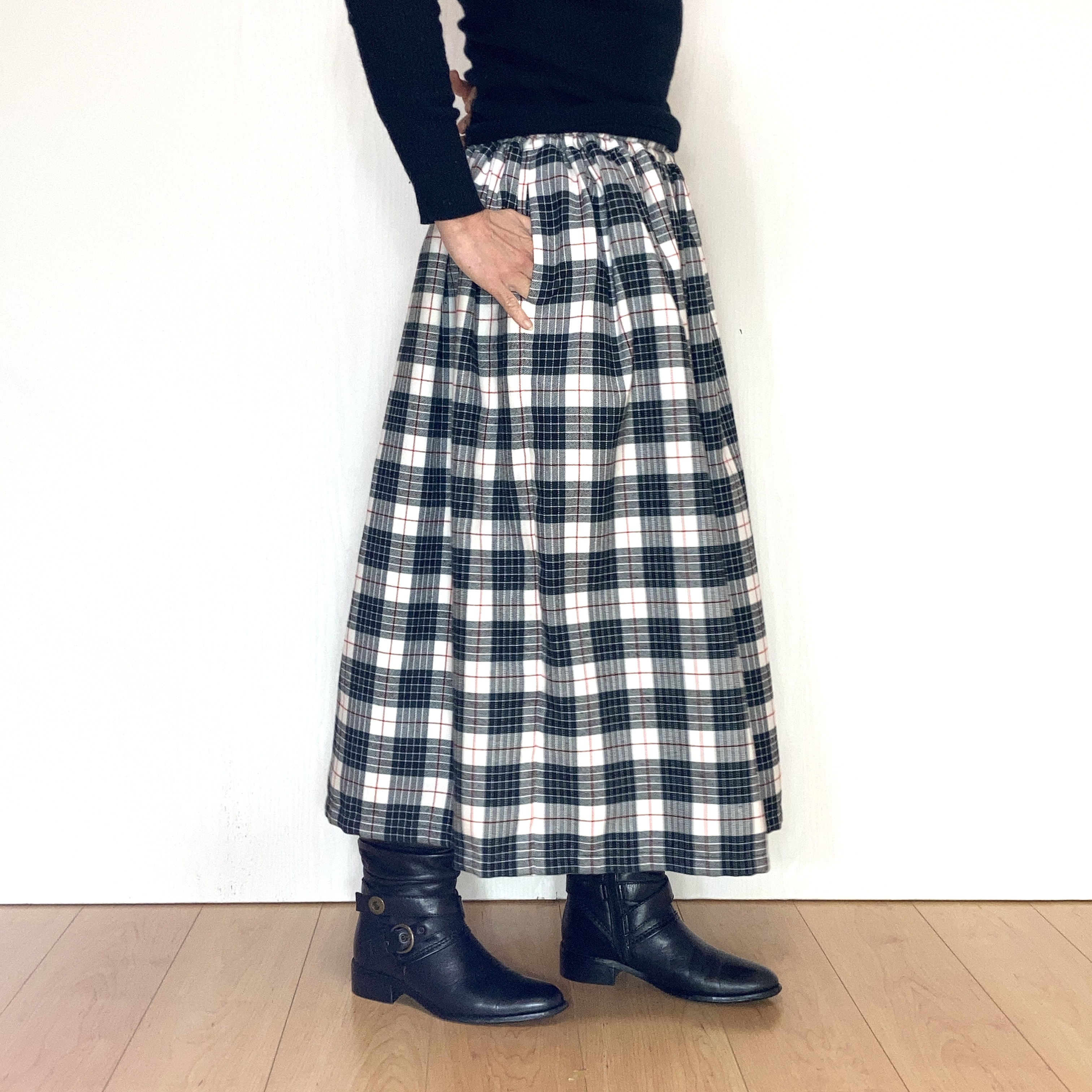 グリーンのタータンチェック＊ギャザースカート＊裏地付きby花織［Y2550］